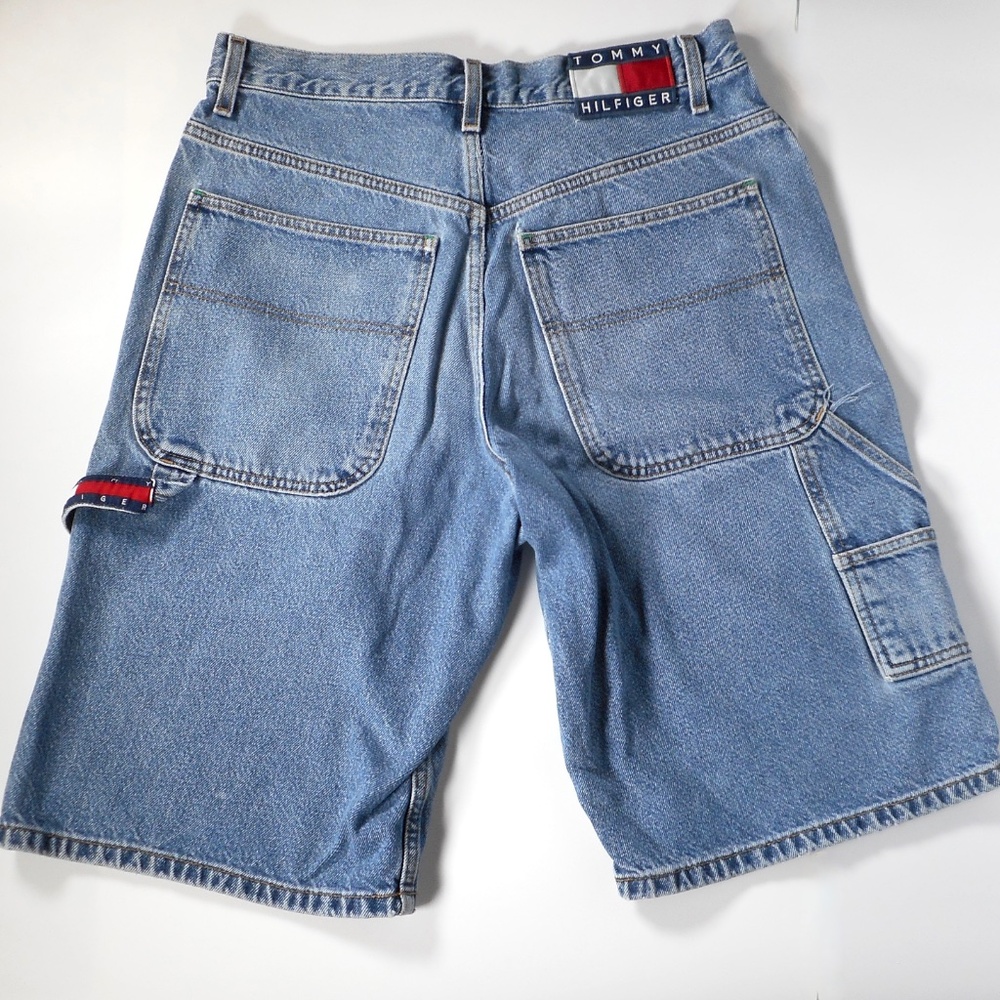 Tommy Hilfiger Vintage Y2K Mens 31 Denim Carpenter Shorts Logo Patch Loop Jeans